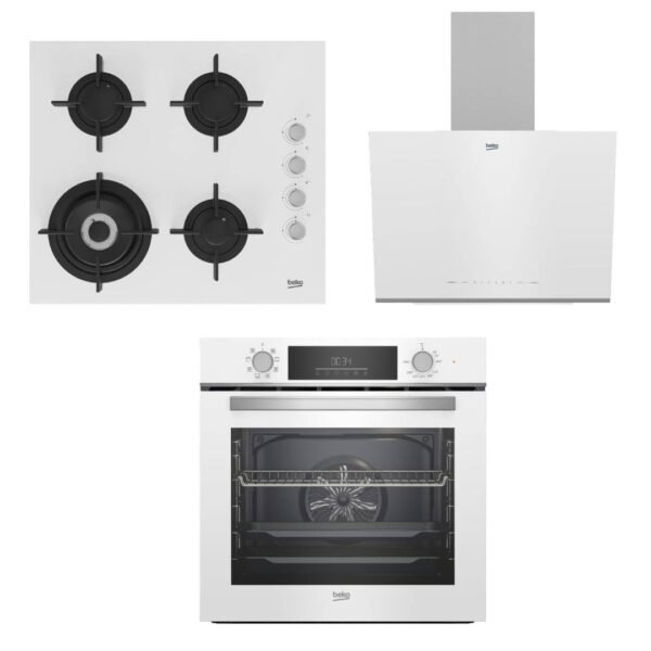 بيكو HILW 64122 SWE, with Beko Built-in Hood- BHCA66741BWHSE, with Beko Built-in Electric Oven with Grill - BBIM17300WD ، مقاس 60 سم 4شعلة ،ابيض