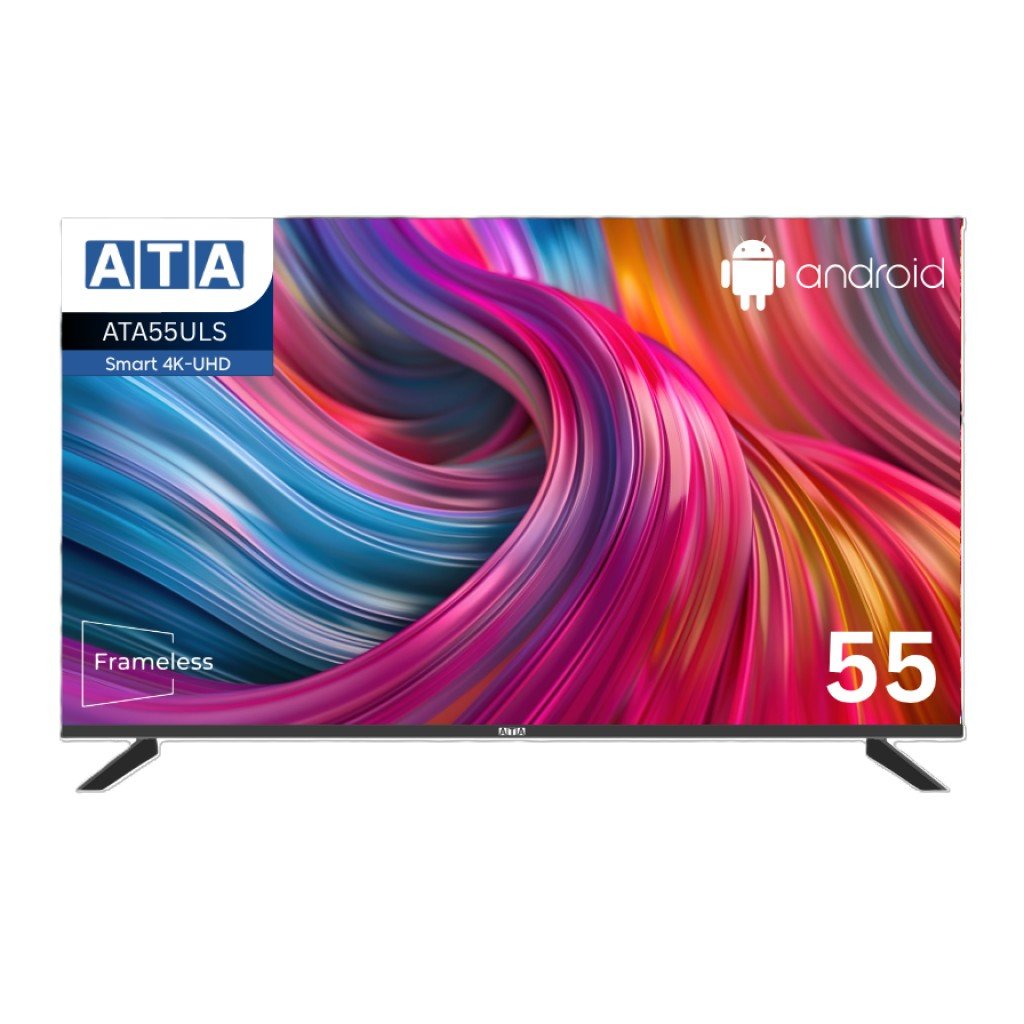 شاشة تلفزيون سمارت بدون إطار ايه تي ايه ، مقاس 55 بوصة ، ليد ، دقة 4K UHD